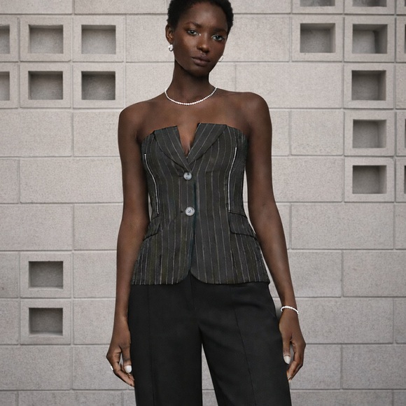 Jonathan Simkhai Tops - NWOT: SIMKHAI Gray Pinstripe Bustier Strapless Top Size 10
